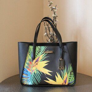 Calvin Klein Marissa Saffiano Bird of Paradise Tropical Shoulder Bag NWT